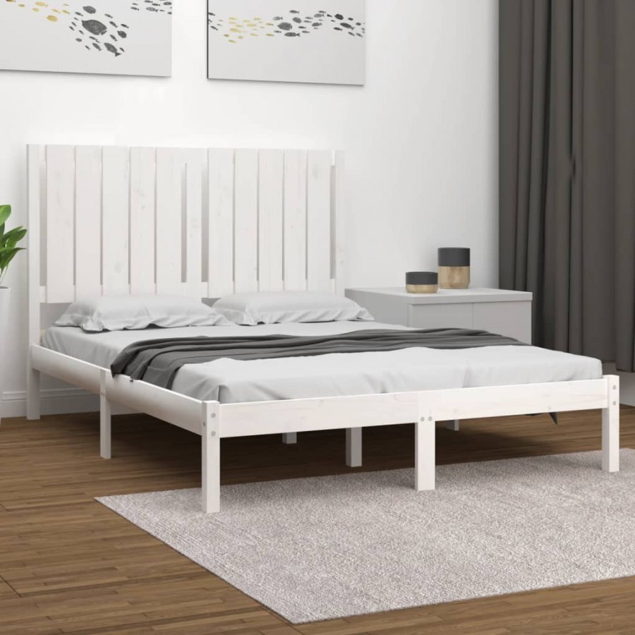 Cadre de lit Blanc Bois massif 120x190 cm Petit Double