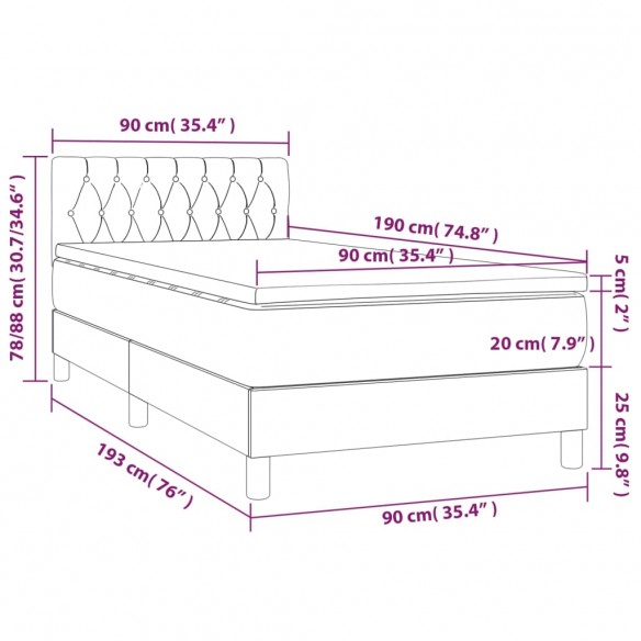 Sommier à lattes de lit avec matelas LED Crème 90x190 cm Tissu