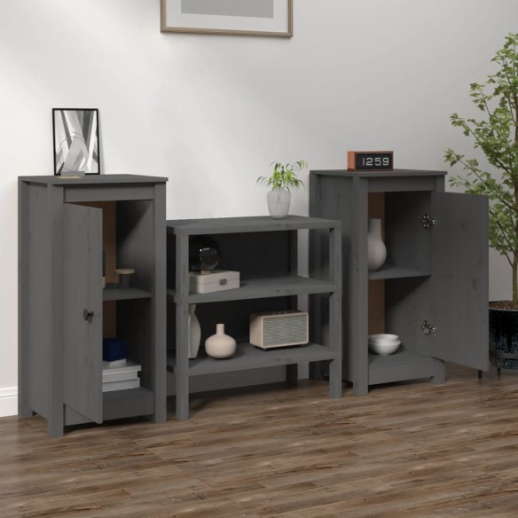 Buffets 2 pcs Gris 40x35x80 cm Bois massif de pin