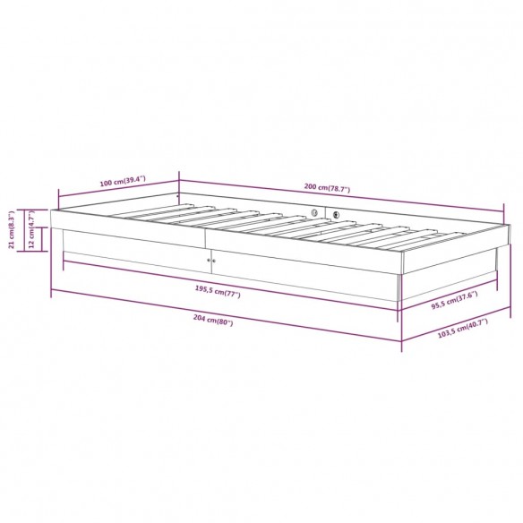 Cadre de lit Blanc Bois massif 100x200 cm