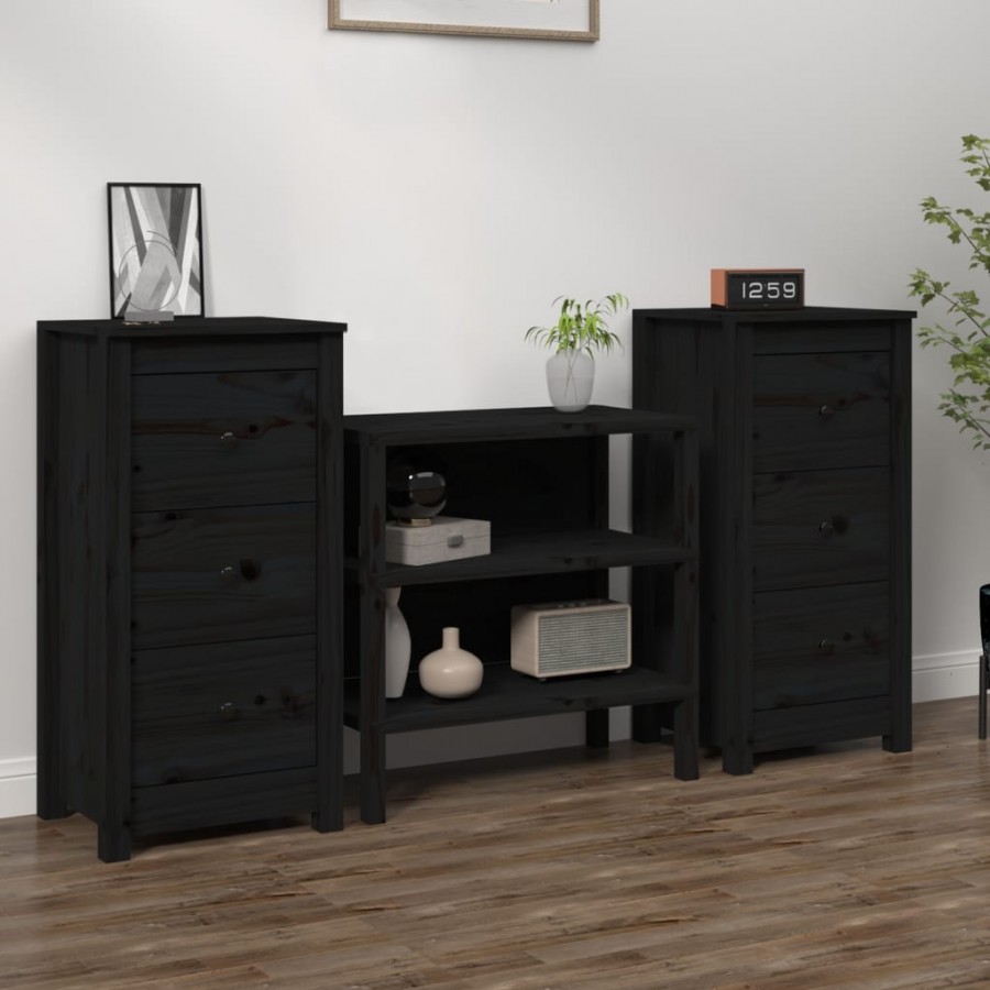 Buffets 2 pcs Noir 40x35x80 cm Bois massif de pin