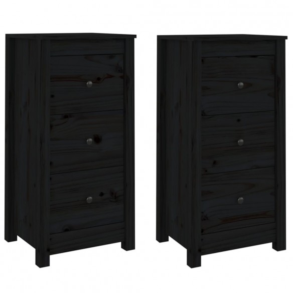 Buffets 2 pcs Noir 40x35x80 cm Bois massif de pin