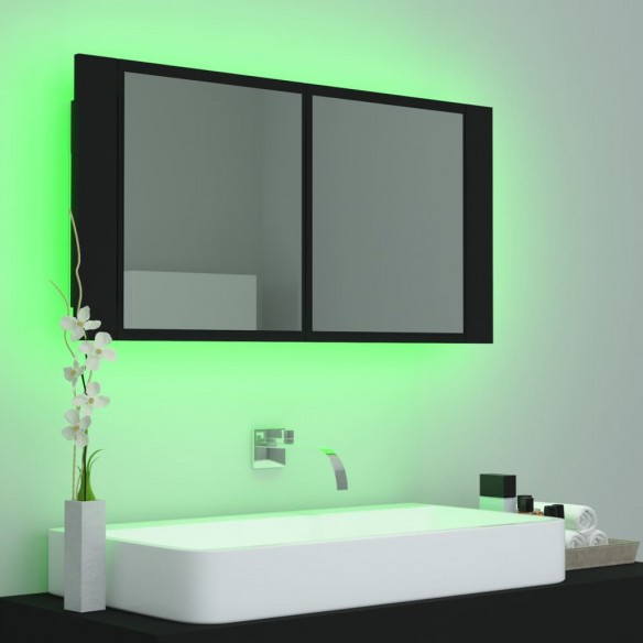 Armoire à miroir de salle de bain LED Noir 90x12x45 Acrylique