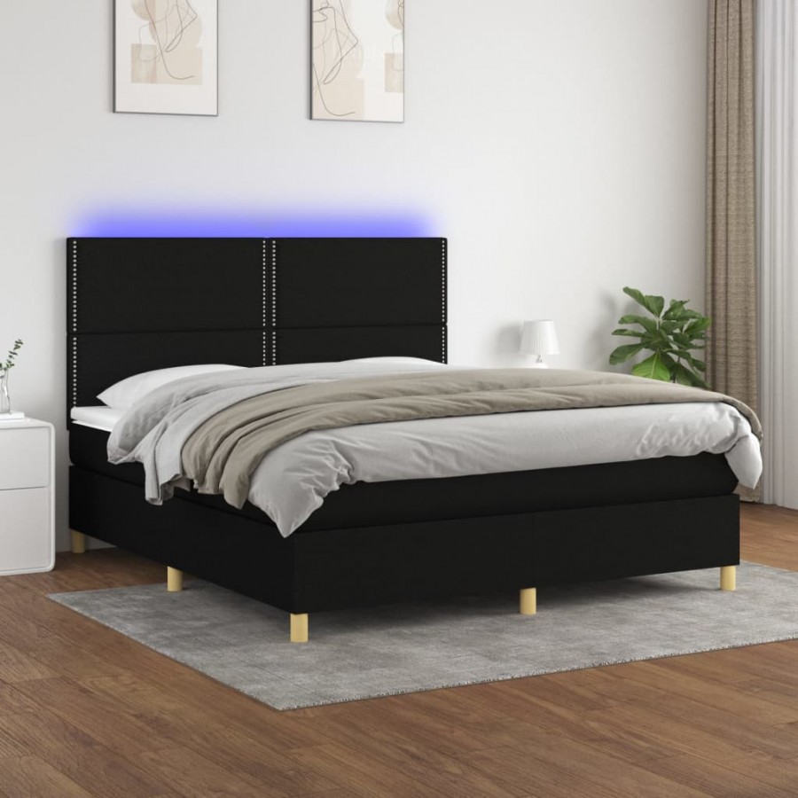 Cadre de lit et matelas et LED Noir 180x200 cm Tissu