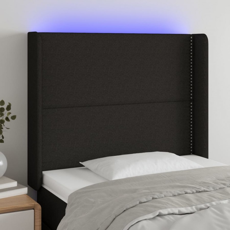 Tête de lit à LED Noir 93x16x118/128 cm Tissu