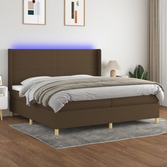 Sommier à lattes de lit matelas et LED Marron foncé 200x200 cm