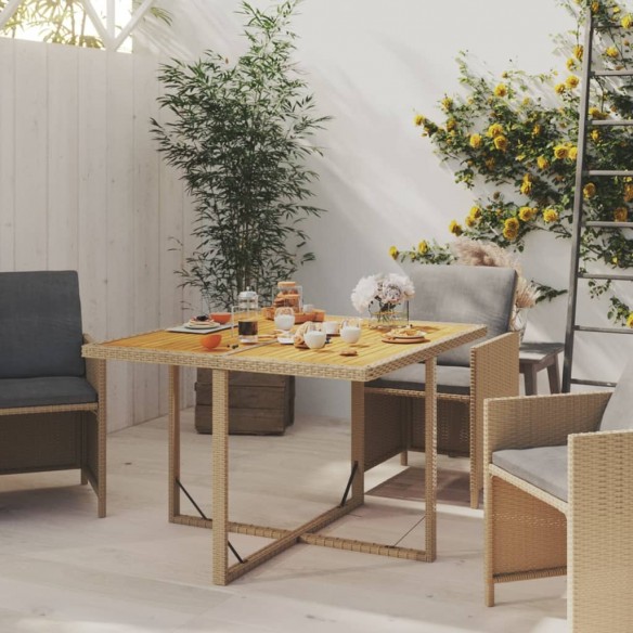 Table de jardin Beige 109x107x74 cm Résine tressée bois massif