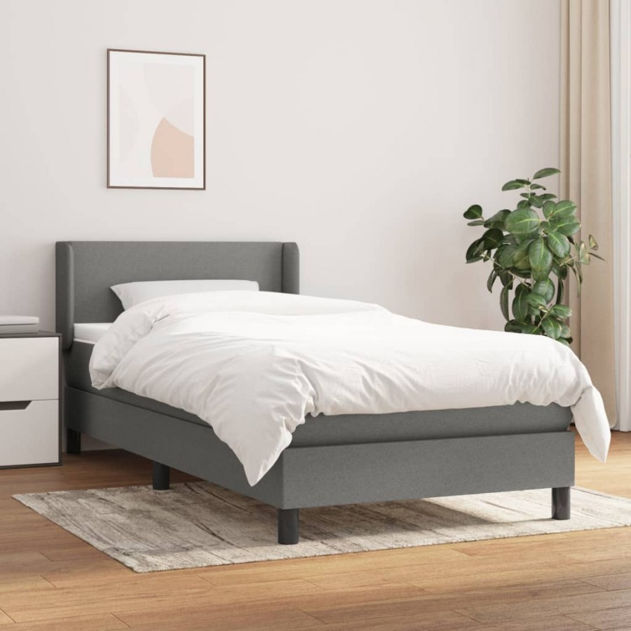 Sommier à lattes de lit avec matelas Gris foncé 90x200 cm Tissu