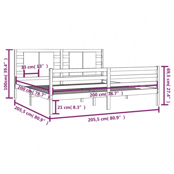 Cadre de lit Blanc Bois de pin massif 200x200 cm