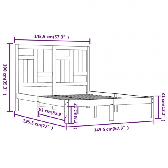 Cadre de lit Blanc Bois de pin massif 140x190 cm