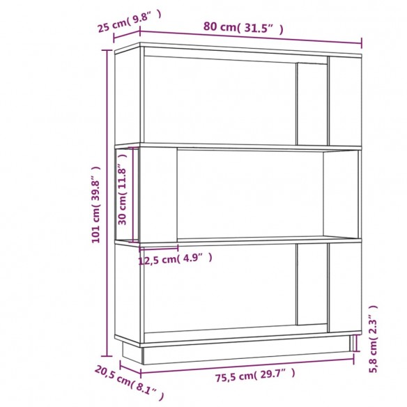 Bibliothèque/Cloison Marron miel 80x25x101 cm Bois massif