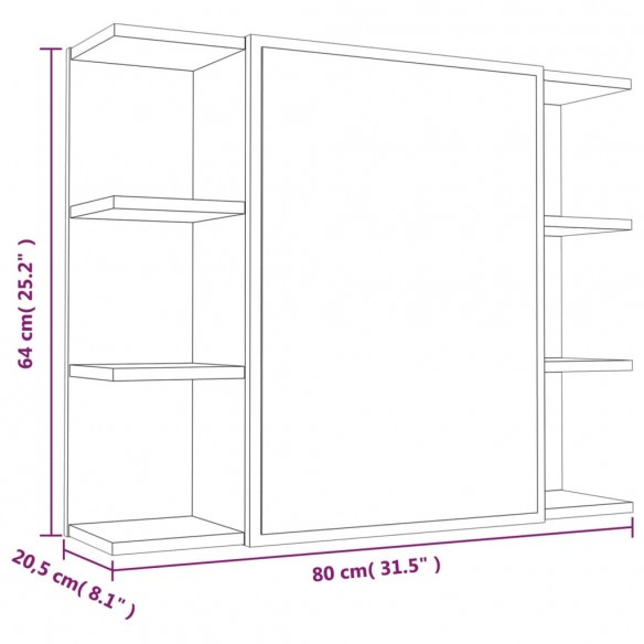 Armoire à miroir de salle de bain Sonoma gris 80x20,5x64cm Bois