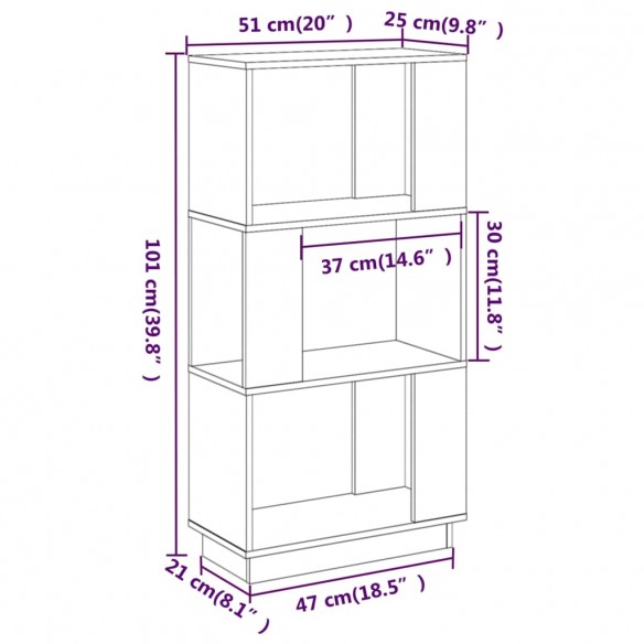 Bibliothèque/Séparateur de pièce Gris 51x25x101 cm Pin solide