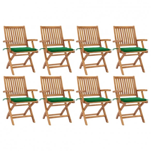 Chaises pliables de jardin avec coussins 8 pcs Teck solide