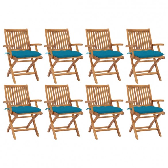 Chaises pliables de jardin avec coussins 8 pcs Teck solide