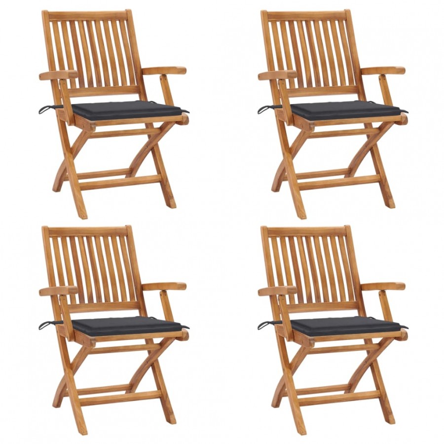 Chaises pliables de jardin avec coussins 4 pcs Teck solide