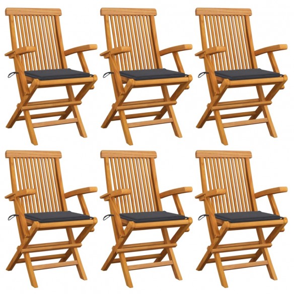 Chaises de jardin avec coussins anthracite 6 pcs Bois de teck