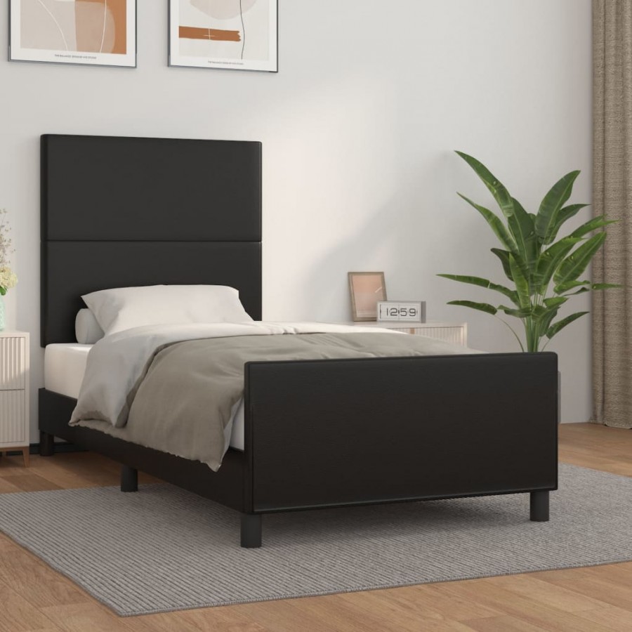 Cadre de lit avec tête de lit Noir 100x200 cm Similicuir