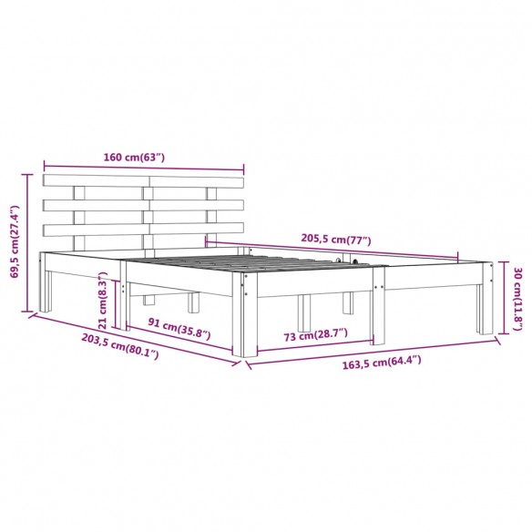 Cadre de lit Bois massif 160x200 cm