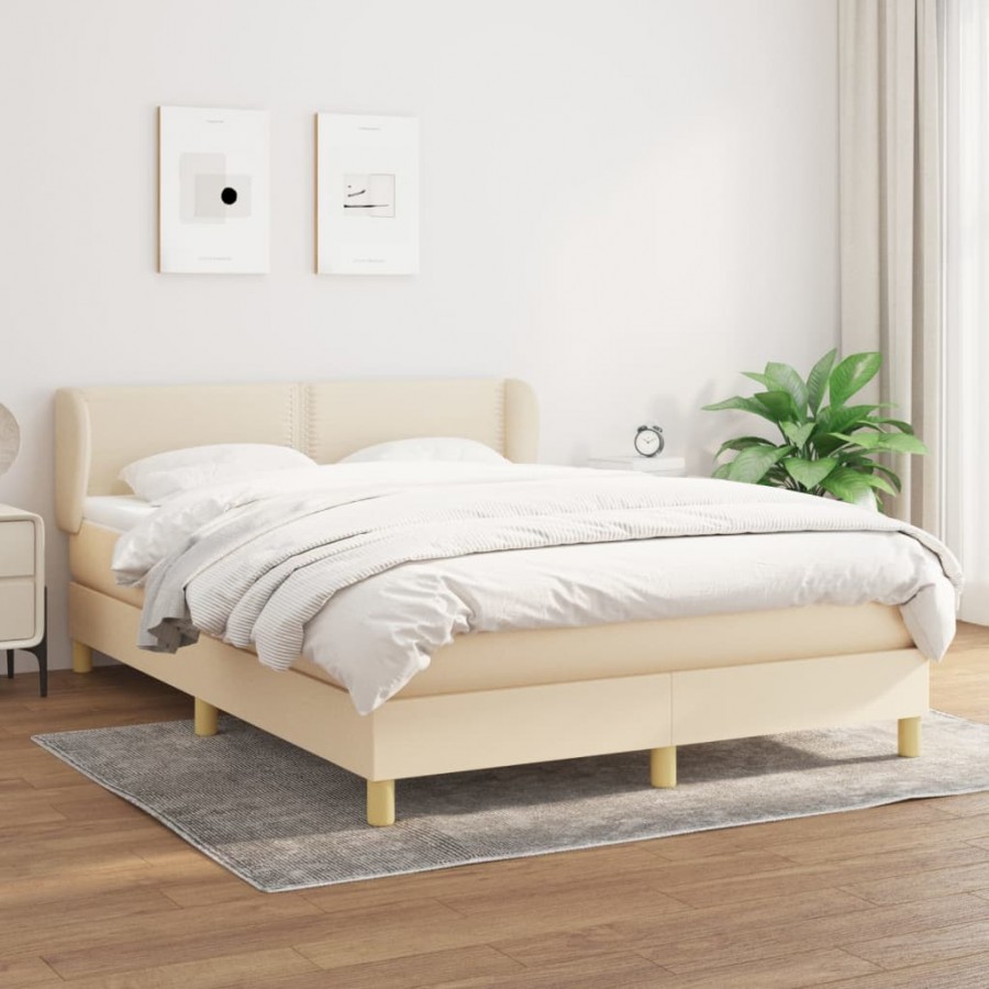 Cadre de lit avec matelas Crème 140x190 cm Tissu