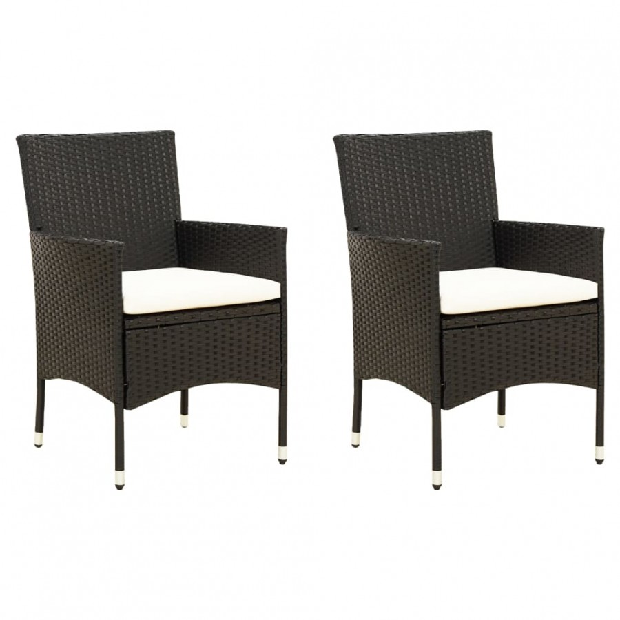 Chaises de jardin 2 pcs avec coussins Résine tressée Noir