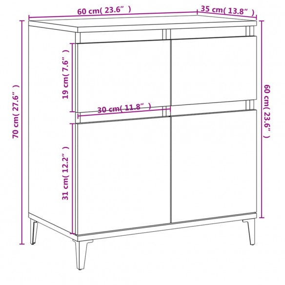 Buffet Blanc brillant 60x35x70 cm Bois d'ingénierie