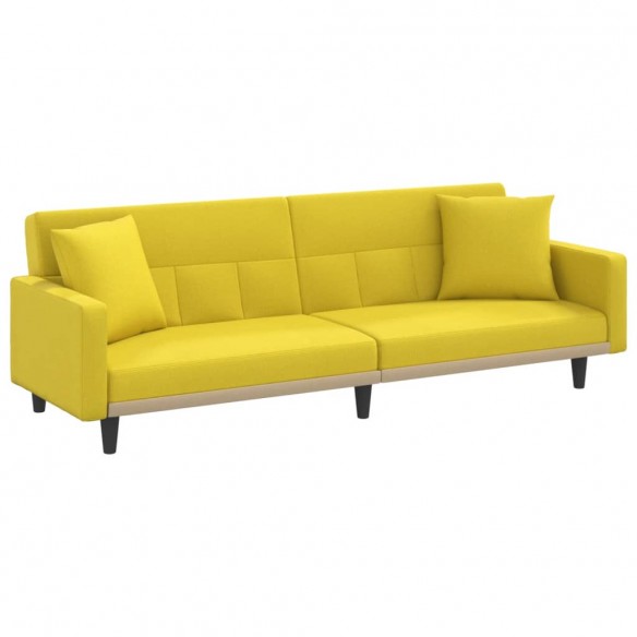 Canapé-lit avec coussins jaune clair tissu