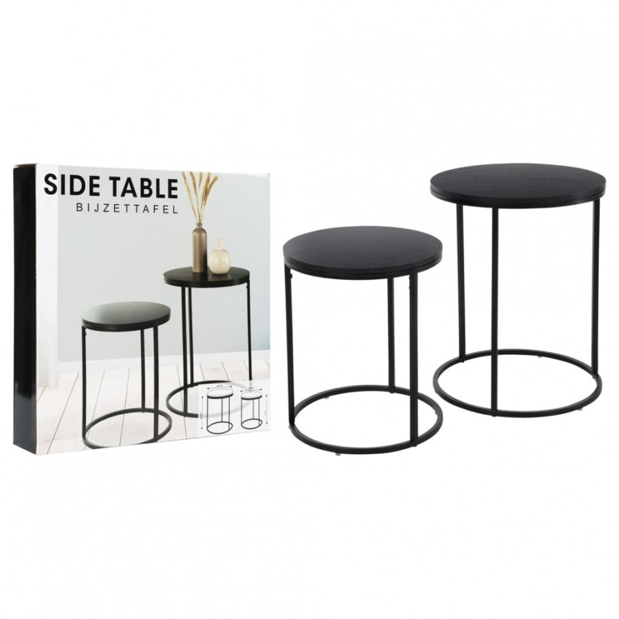 H&S Collection Ensemble de tables d'appoint dessus en bois 2 pcs noir