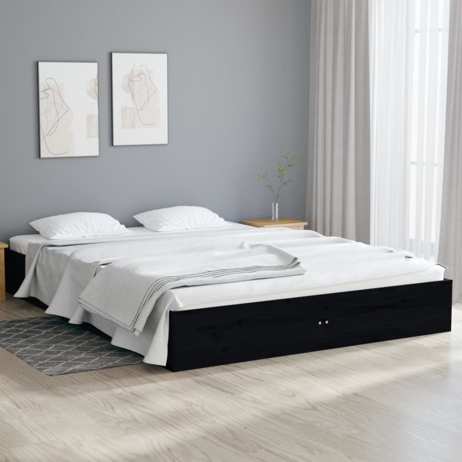 Cadre de lit Noir Bois massif 140x190 cm