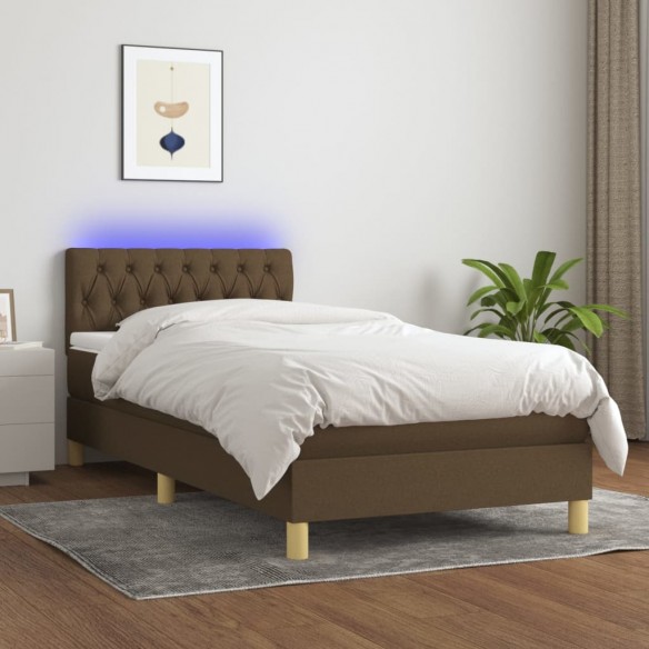 Sommier à lattes de lit et matelas et LED Marron foncé 90x190cm