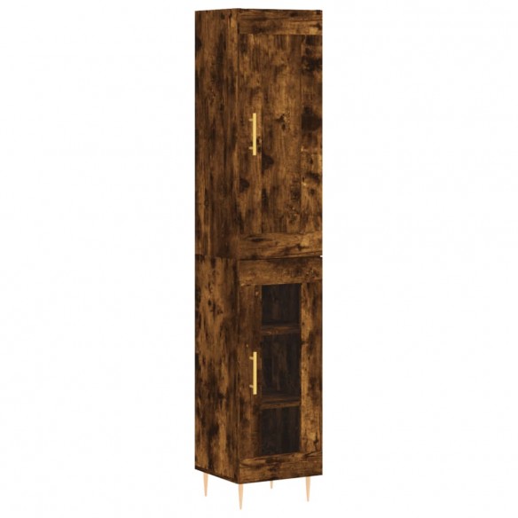 Buffet haut chêne fumé 34,5x34x180 cm bois d'ingénierie