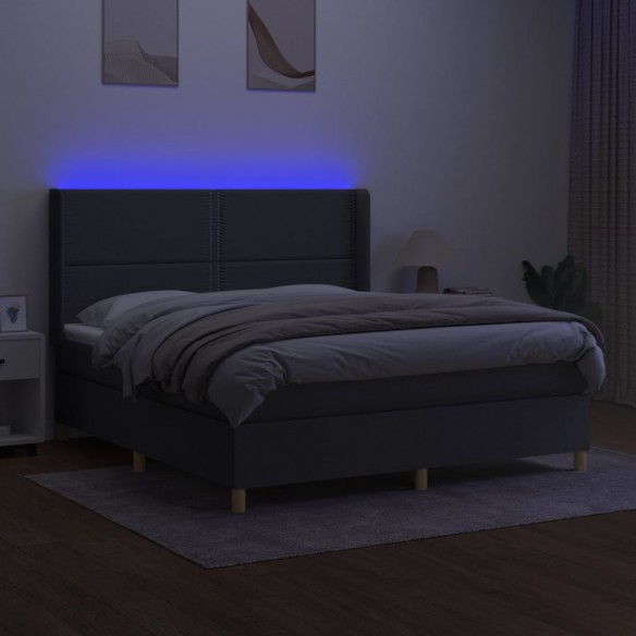 Sommier à lattes de lit matelas LED Gris foncé 180x200 cm Tissu