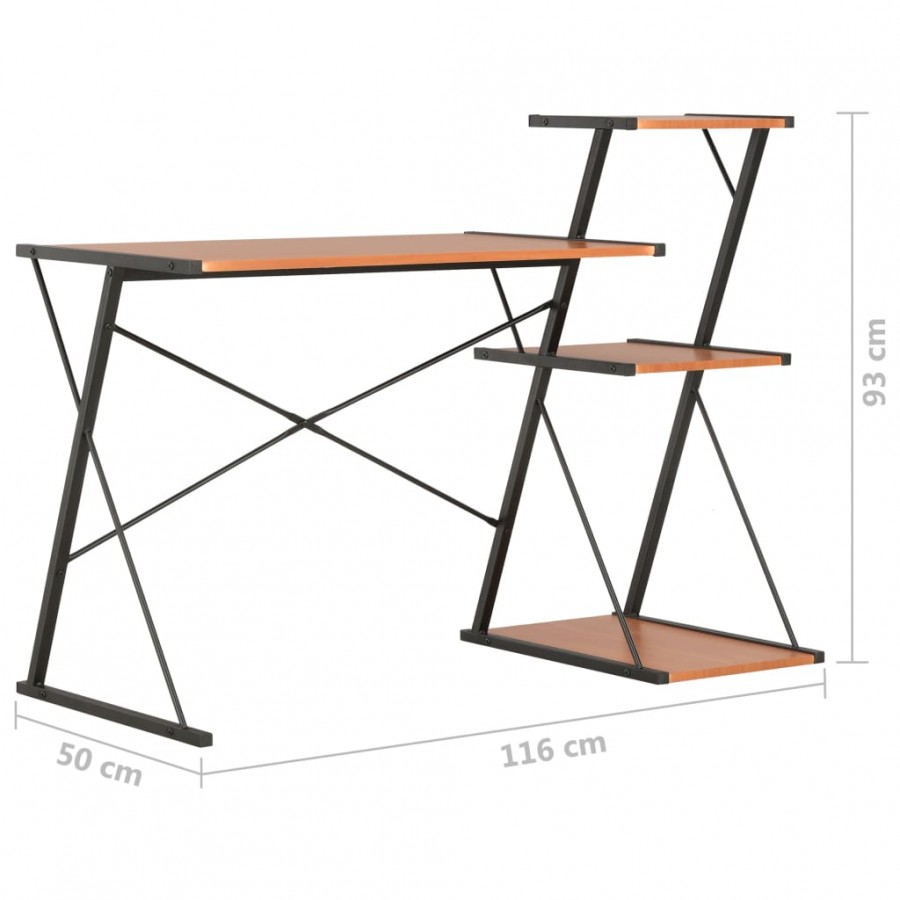 Bureau avec étagère Noir et marron 116x50x93 cm