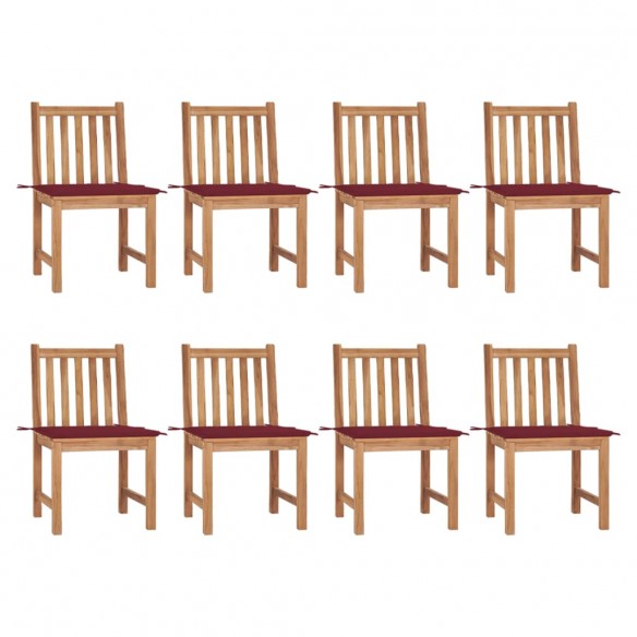 Chaises de jardin 8 pcs avec coussins Bois de teck massif