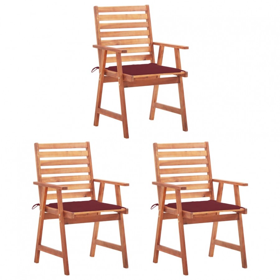 Chaises à dîner d'extérieur 3 pcs avec coussins Acacia massif