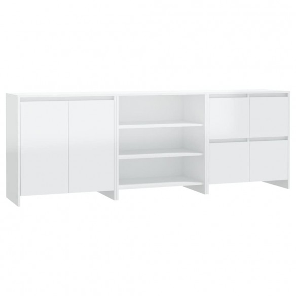 Buffets 3 pcs Blanc brillant Bois d'ingénierie