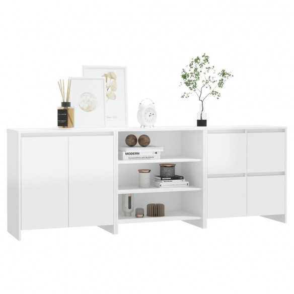 Buffets 3 pcs Blanc brillant Bois d'ingénierie