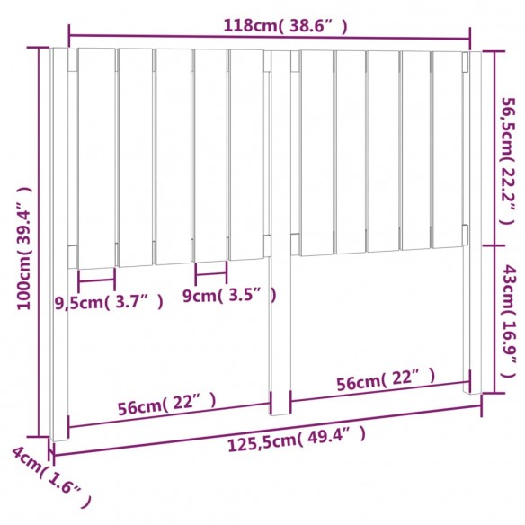 Tête de lit Gris 125,5x4x100 cm Bois massif de pin