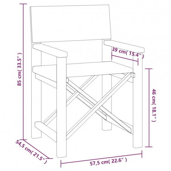 Chaises de metteur en scène lot de 2 Bois de teck massif Rouge