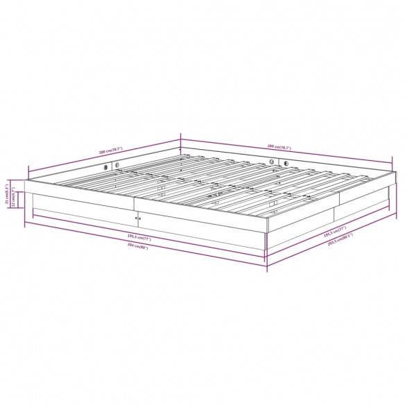 Cadre de lit blanc bois massif 200x200 cm