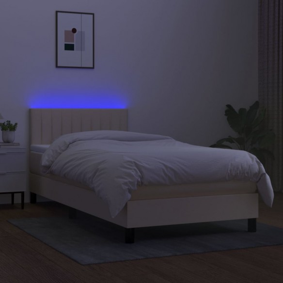 Sommier à lattes de lit avec matelas LED Crème 100x200 cm Tissu
