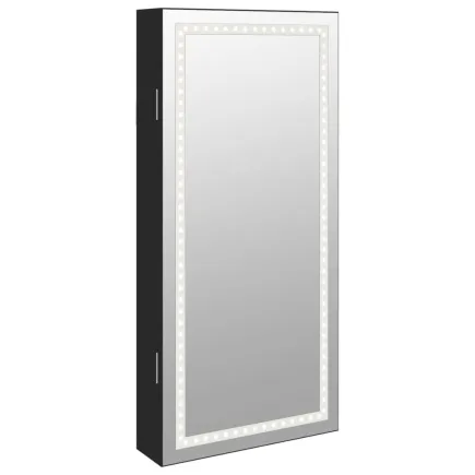 Armoire à bijoux avec miroir et éclairage LED mural noir 2
