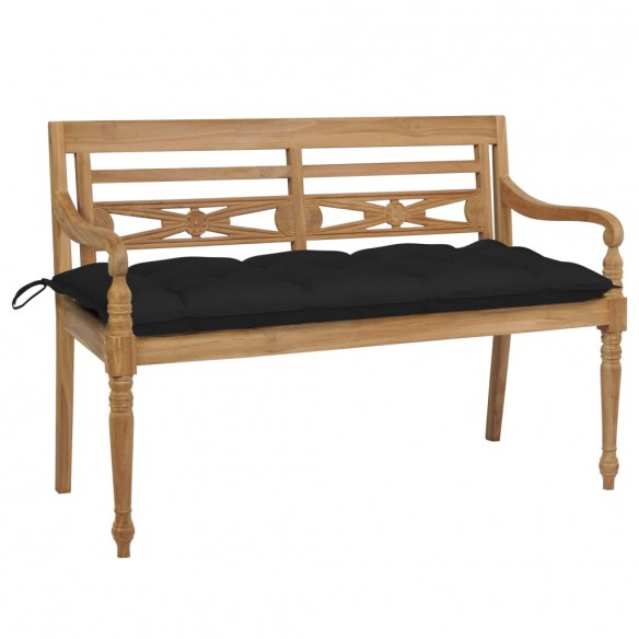 Banc Batavia avec coussin noir 120 cm Bois de teck massif