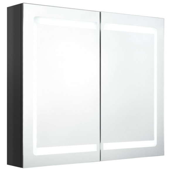 Armoire de salle de bain à miroir LED noir brillant 80x12x68 cm