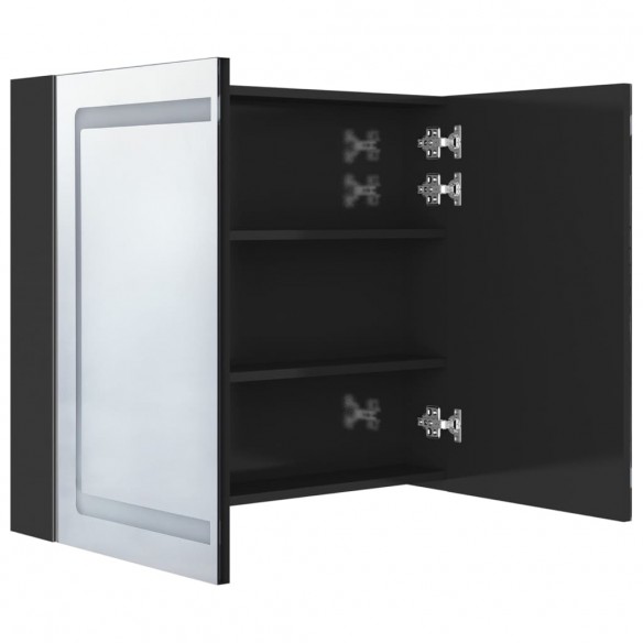 Armoire de salle de bain à miroir LED noir brillant 80x12x68 cm