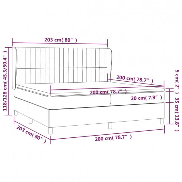 Cadre de lit avec matelas Gris foncé 200x200cm Tissu