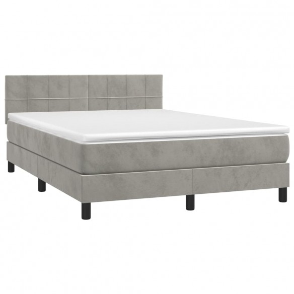 Cadre de lit et matelas Gris clair 140x200cm Velours