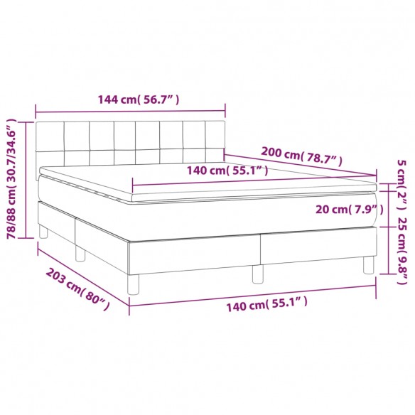 Cadre de lit et matelas Gris clair 140x200cm Velours