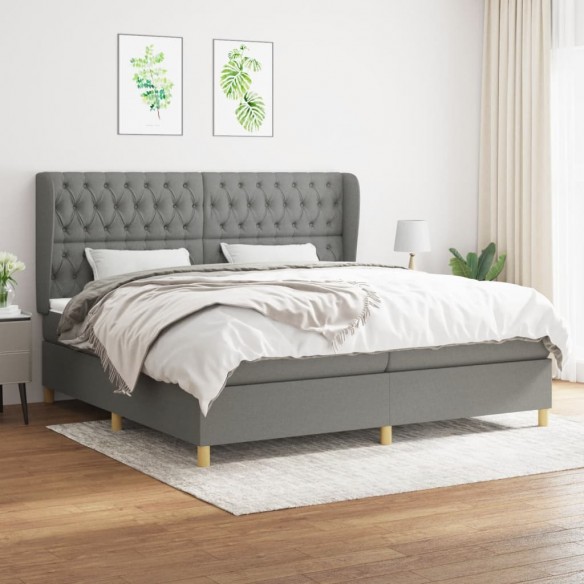 Cadre de lit avec matelas Gris foncé 200x200cm Tissu