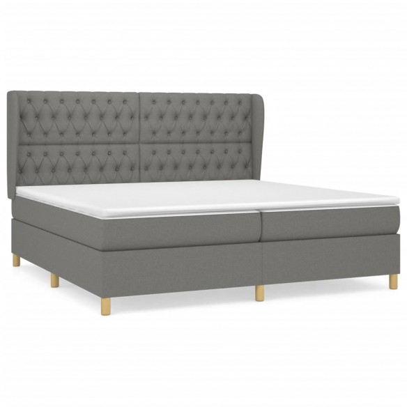 Sommier à lattes de lit avec matelas Gris foncé 200x200cm Tissu